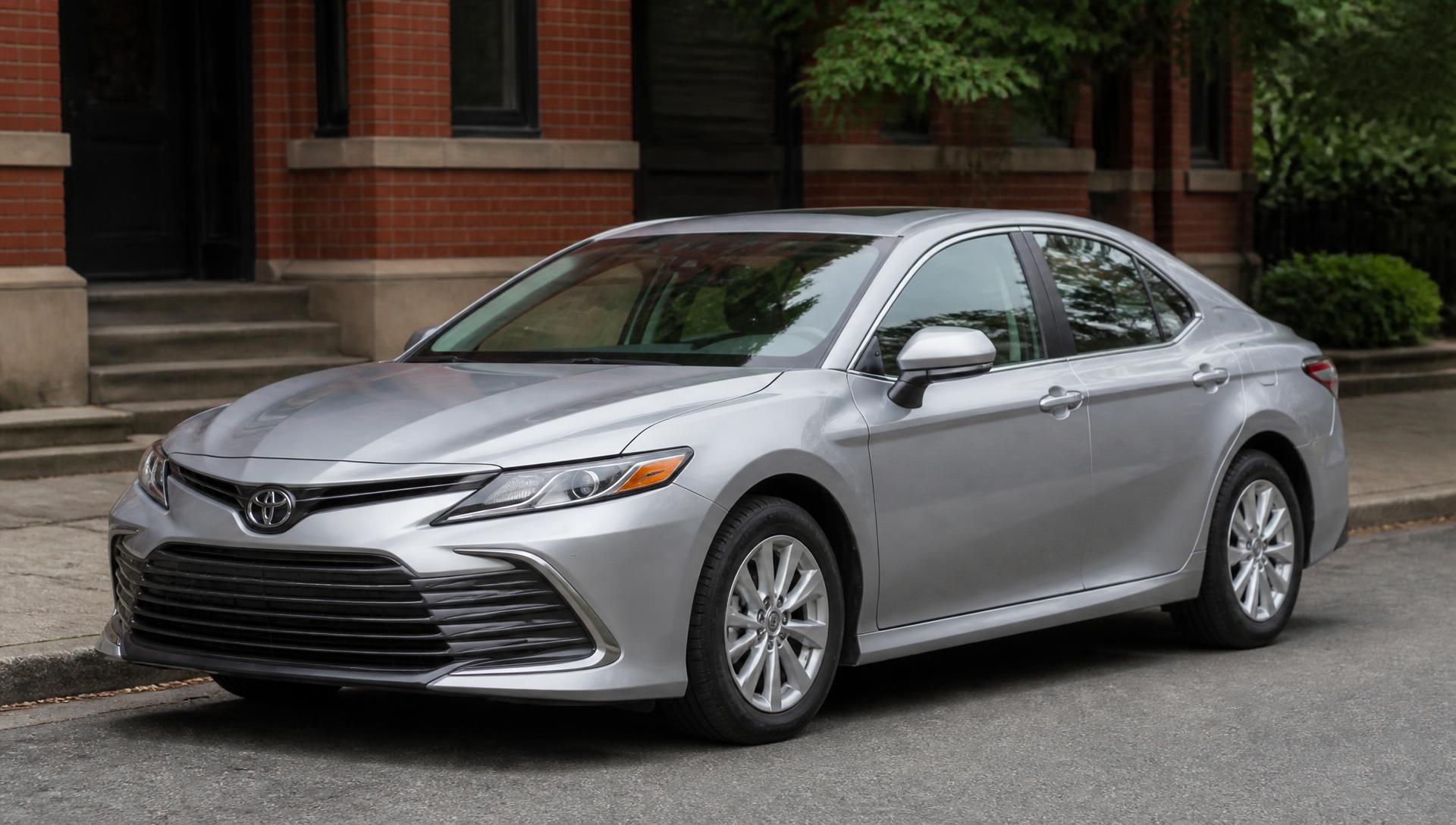 Silver Toyota Camry rental car parked on a Hartford street